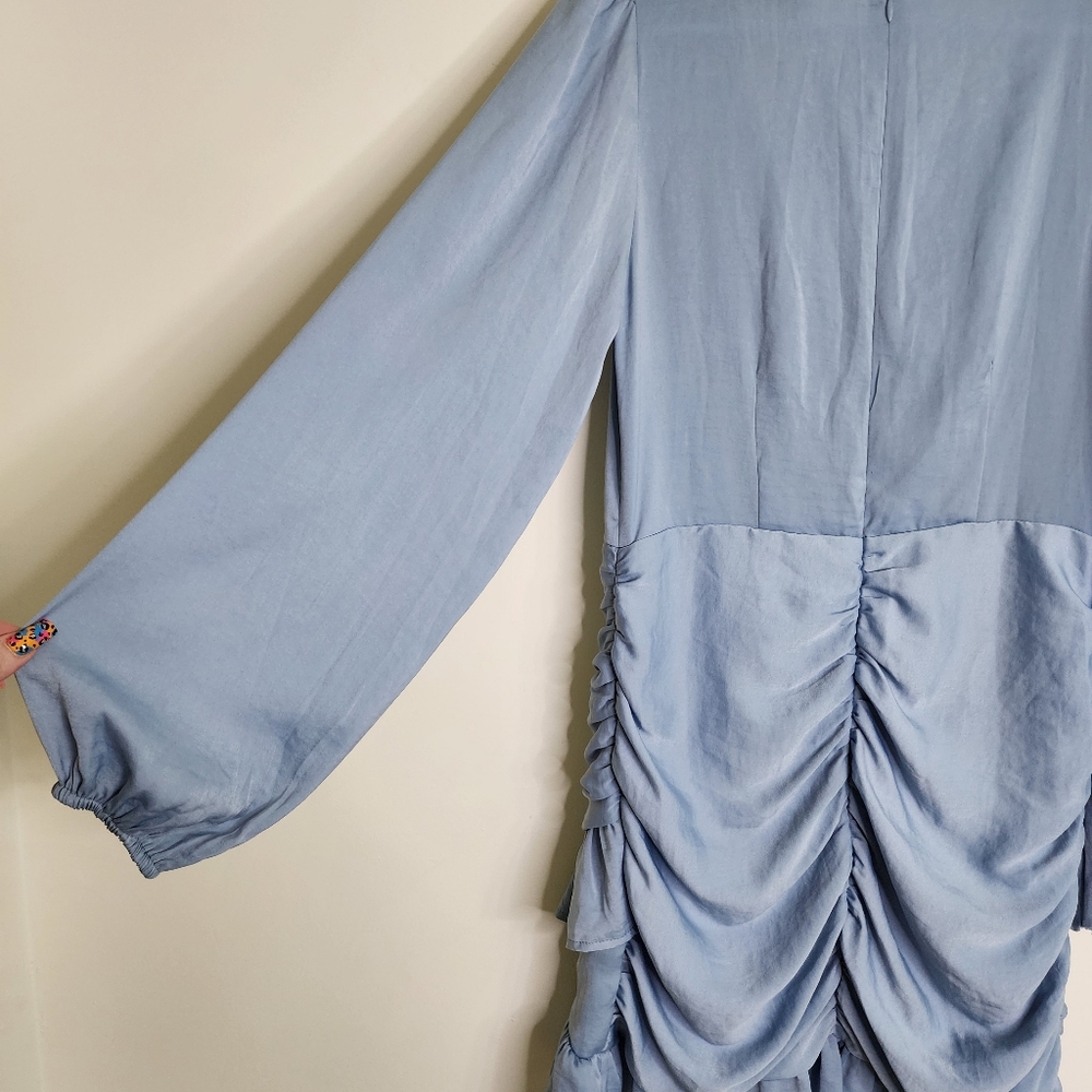 Light Blue V-Neck Ruffle Mini Dress - Picture 13 of 15